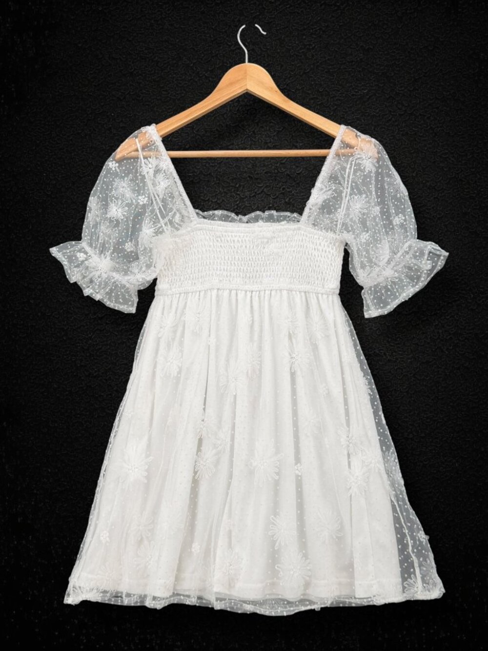 Altar'd State Embroidered Floral Puff Sleeve Mini